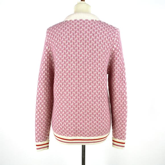 KULE Pink Shelby Patch Pocket Cashmere Sweater Small Ivory Stripe Knit Pullover - Picture 5 of 7